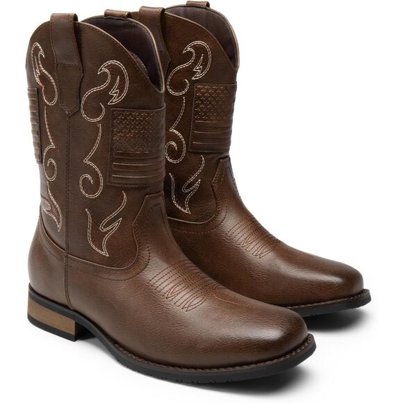 Bruno Marc Men Brown Round Toe Slip on Chunky Heel Waterproof Mid Calf Boots - Picture 8 of 8